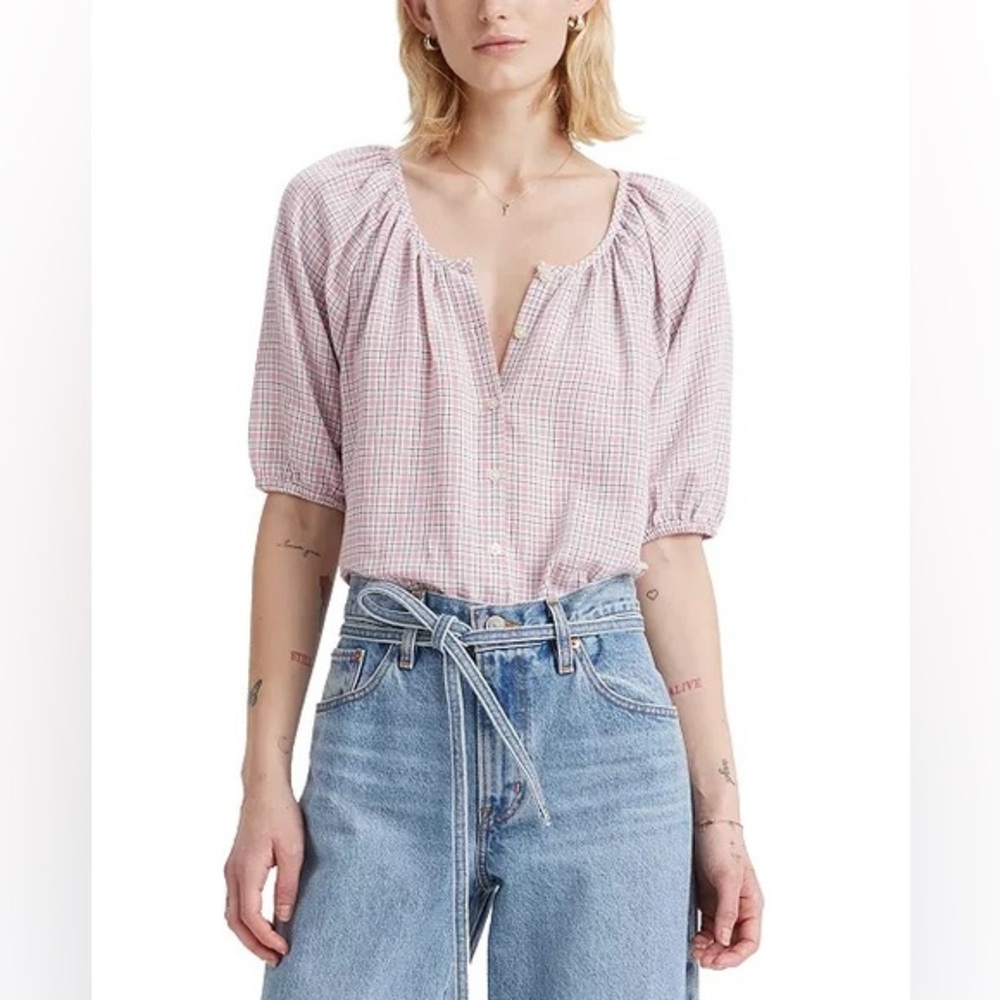 Levi's Women's Leanne Button-Front Puff-Sleeve Top • Sz XL